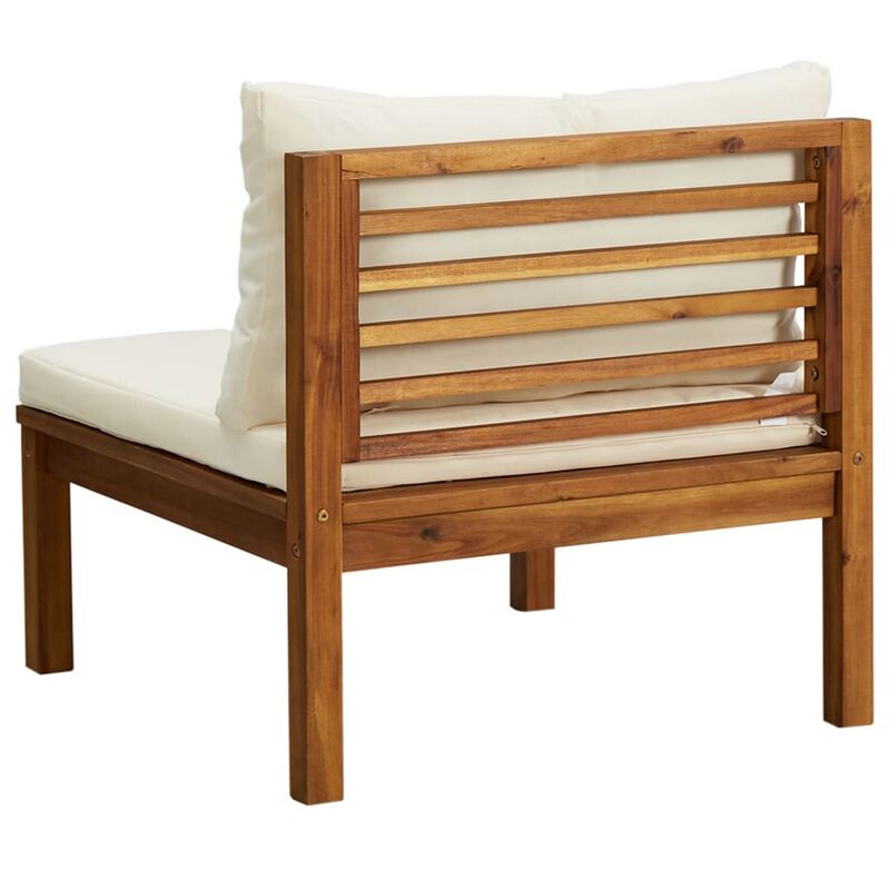 2pc Outdoor Patio Sofa and Table Set, Ivory Cushion, Brown Acacia Wood - Benzara