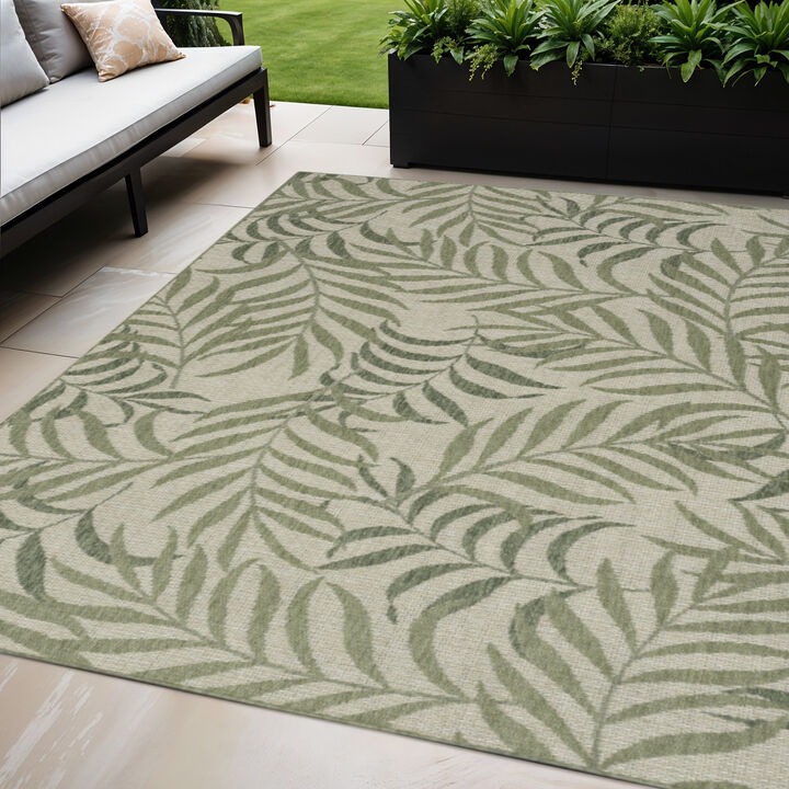 HomeRoots 5' X 7' Ivory And Green Palm Leaf Indoor Outdoor Area Rug