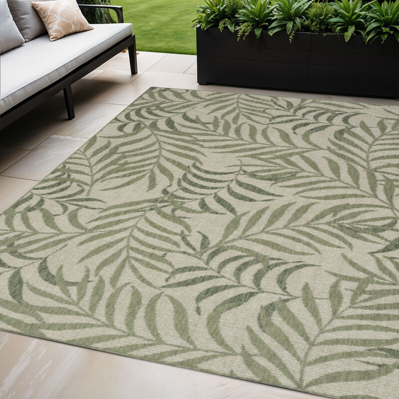HomeRoots 5' X 7' Ivory And Green Palm Leaf Indoor Outdoor Area Rug image number 1