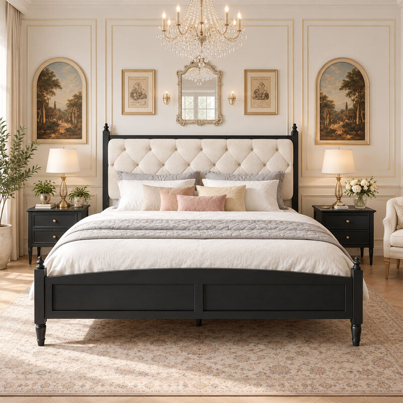Threrd Easy Assembly Upholstered Platform Bed Frame with Soft Padded Headboard image number 2