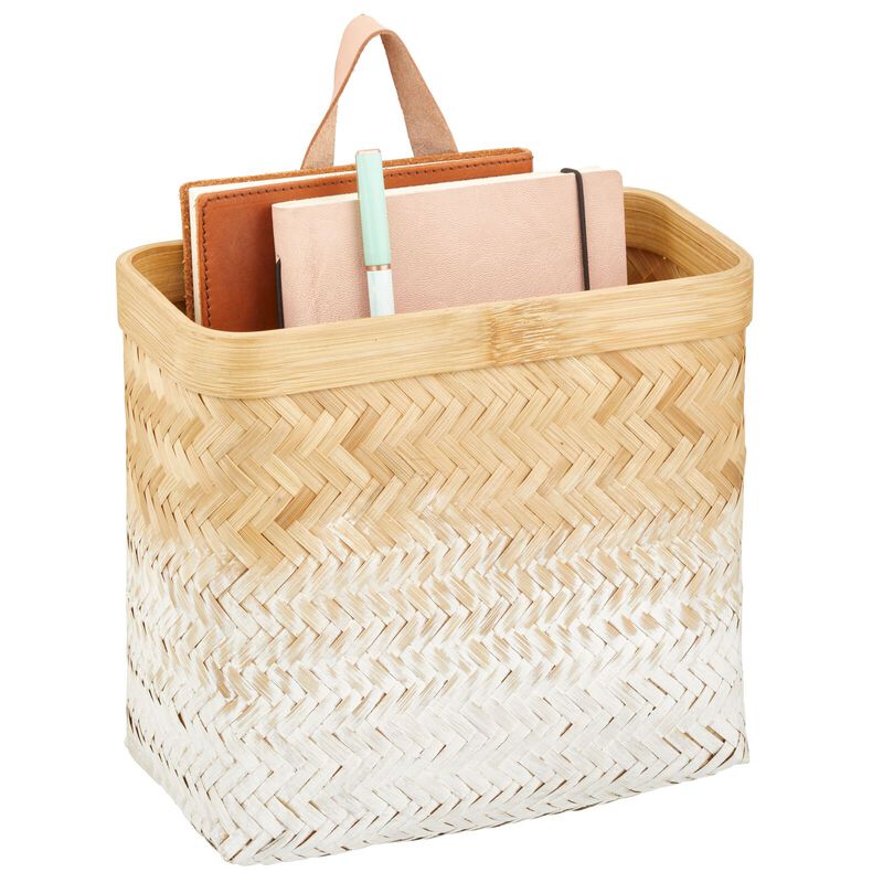 mDesign Woven Ombre Bamboo Hanging Wall Storage Organizer Basket, Natural/White image number 6