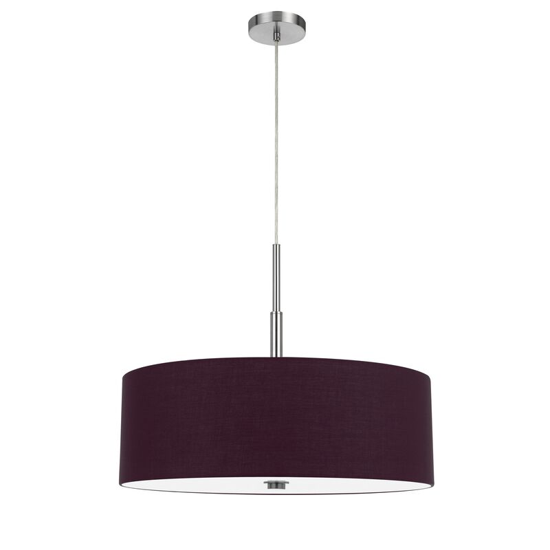 Sia Pendant Light Fixture w Plum Hardback Drum Shade, 24 Inch Chrome - Benzara
