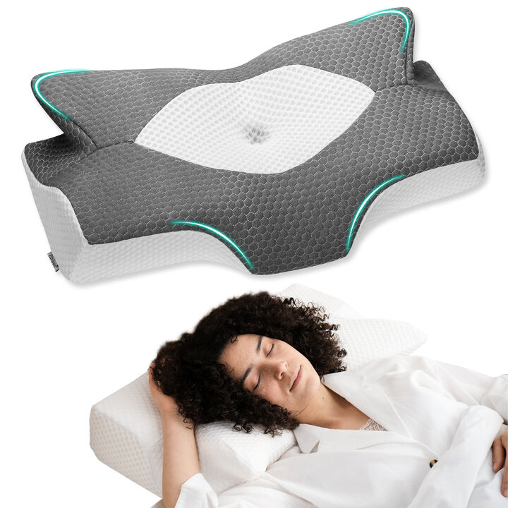 Elviros Cervical Memory Foam Pillows for Neck and Shoulder Pain, Neck Pillow for Sleeping, Side Sleeper Pillows for Adults, Ergonomic Orthopedic Sleeping for Back and Stomach Sleepers (Medium Firm)