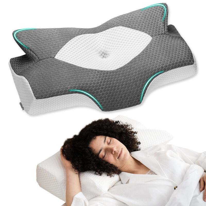 Elviros Cervical Memory Foam Pillows for Neck and Shoulder Pain, Neck Pillow for Sleeping, Side Sleeper Pillows for Adults, Ergonomic Orthopedic Sleeping for Back and Stomach Sleepers (Medium Firm)