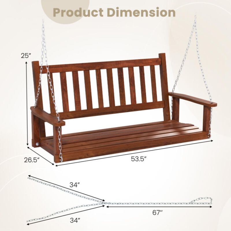 Hivvago 2-Person Wooden Outdoor Porch Swing with 500 lbs Weight Capacity