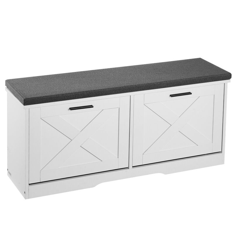 Entryway Shoe Storage Bench with Cushion, Flip Drawers and Shoe Organizer Rack image number 3