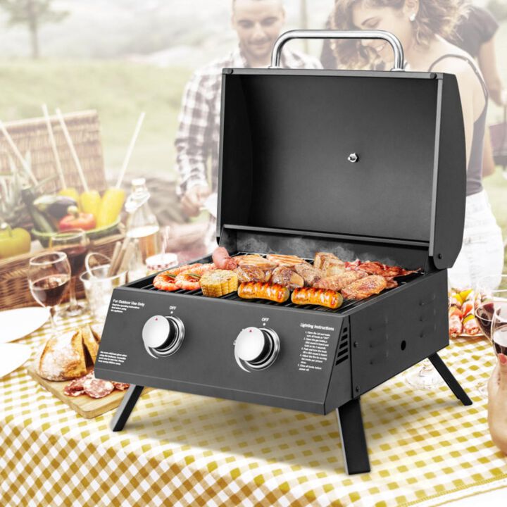 Hivvago 2-Burner Propane Gas Grill 20000 BTU Outdoor Portable with Thermometer