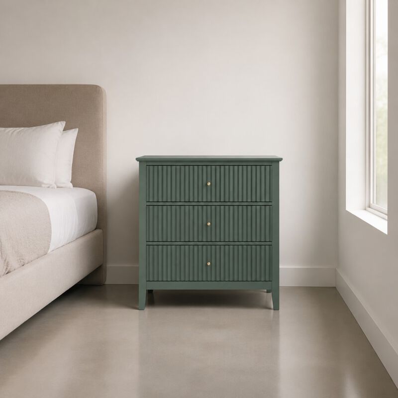 GOODSILO 32 Inch Wide Fluted 3-Drawer Nightstand Large Modern Bedroom End Table with Spacious Storage and Soft-Close Drawers image number 3