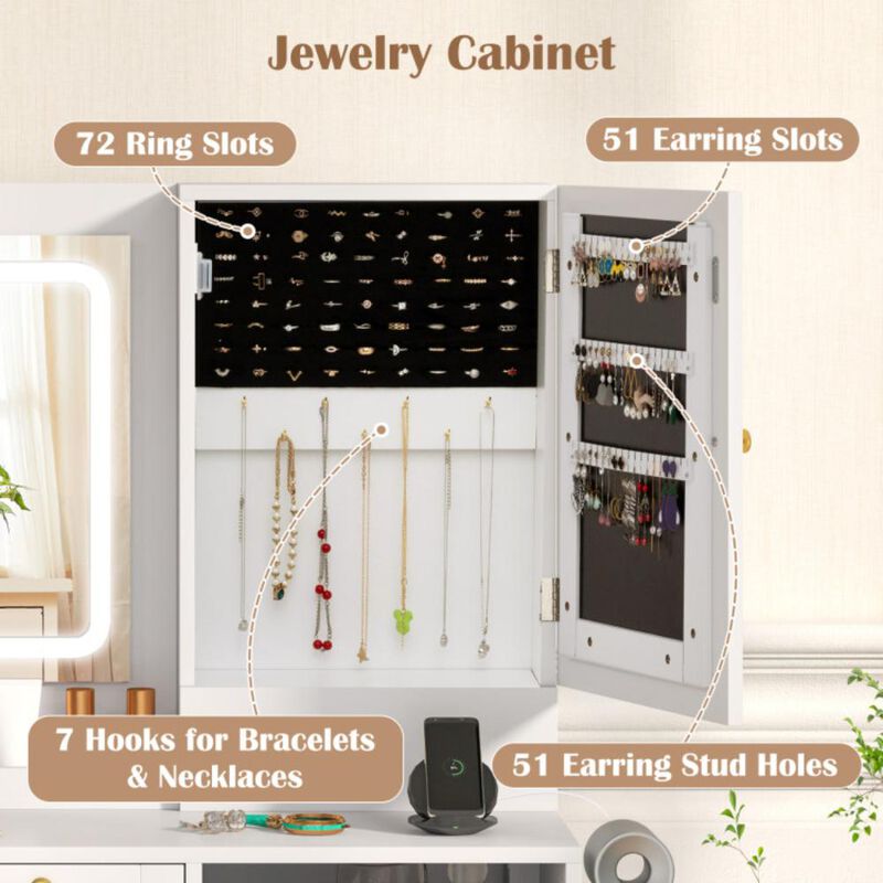 Hivvago Modern Makeup Vanity Desk with Mirror and Lights and Stool Set