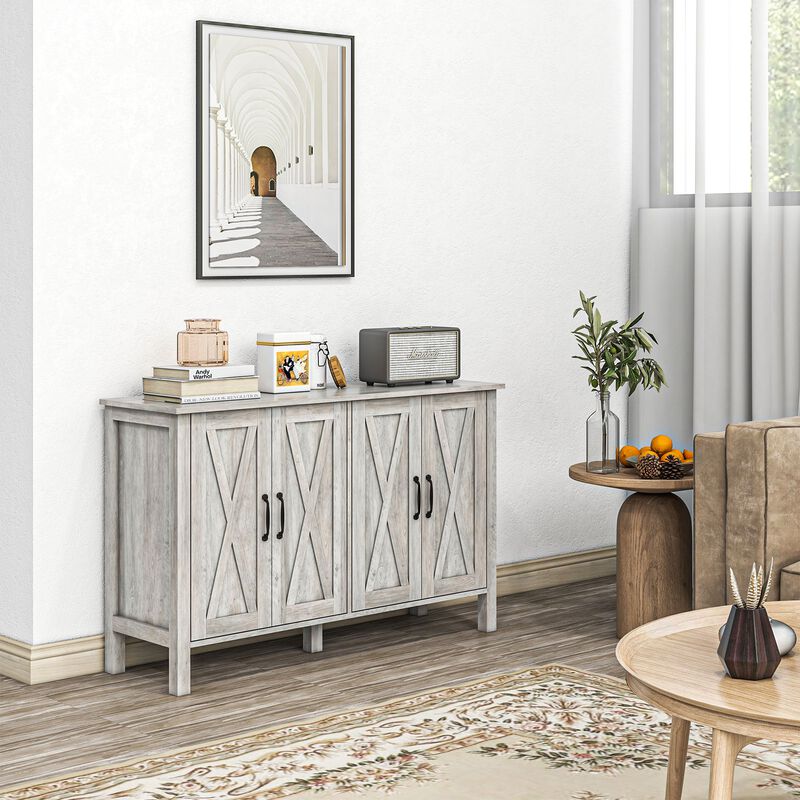 Gray Kitchen Sideboard: 4 Sliding Barn Doors, Adjustable Shelves