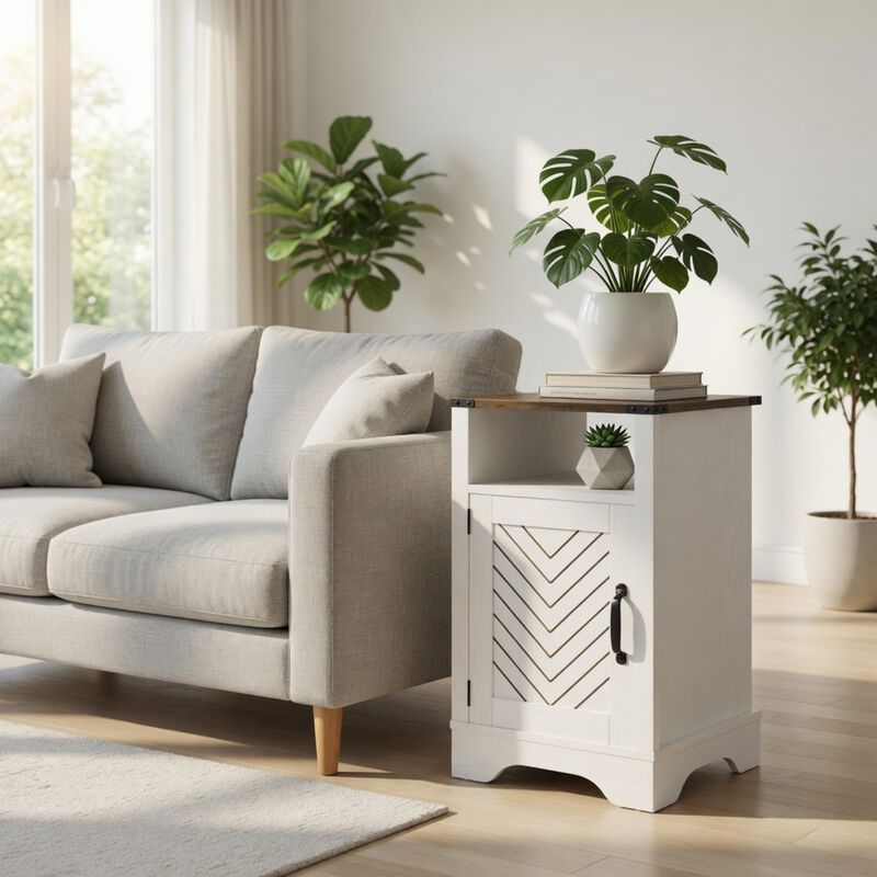 16" Assembled Farmhouse Nightstand with Charging Station USB image number 1