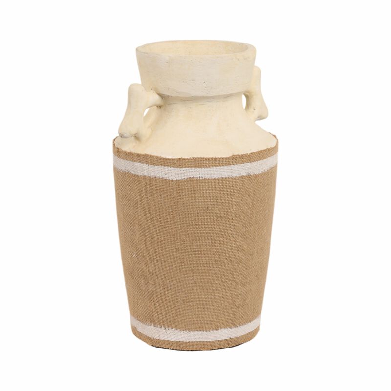 16" Burlap On Terracotta Vase, Ivory/natural image number 2