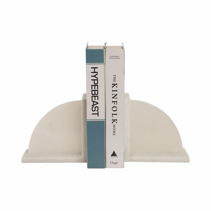 S/2 6" Alabaster Arc Bookends, White image number 1