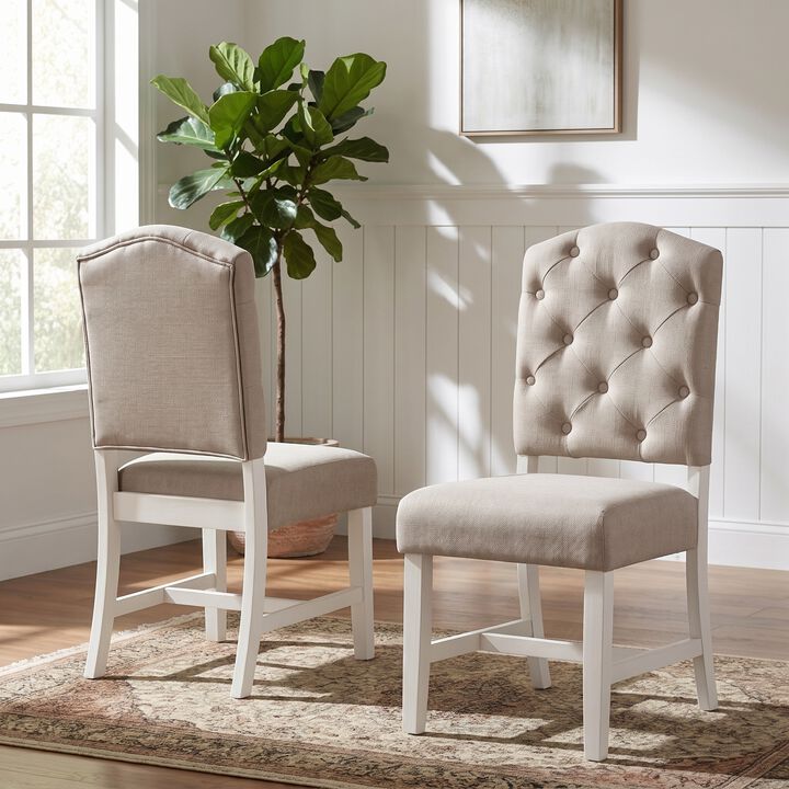 Merax Chic Button Tufted High-Back Fabric Dining Chairs with Curved Rubber Wood Legs