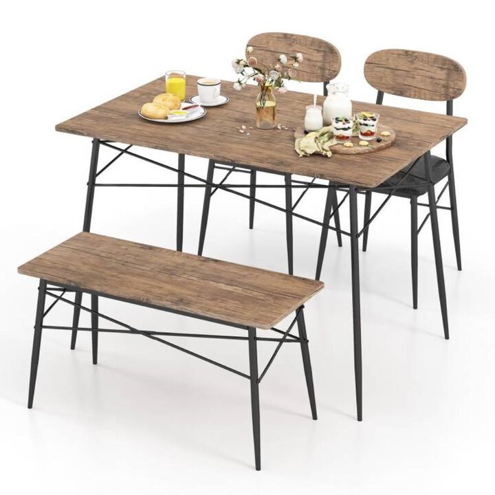 Hivvago Modern 4-Piece Dining Set with Wood Top Table 2 Chairs and Bench