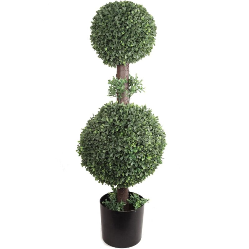 33" Classic Double Ball Artificial Boxwood Topiary - UV-Resistant and Lifelike - Perfect for Indoor/Outdoor Home and Garden Decor - Low-Maintenance, Stylish and Evergreen Beauty