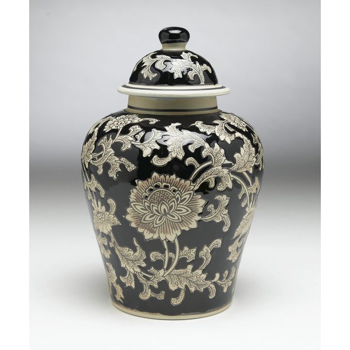 Aa Importing 59727 Black And Cream Floral 10 Inch Ginger Jar