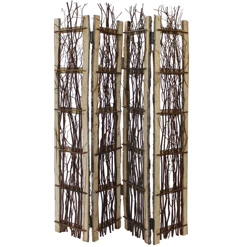 Rustic Birch and Twig 4-Panel Folding Room Divider – Nature-Inspired Privacy Screen