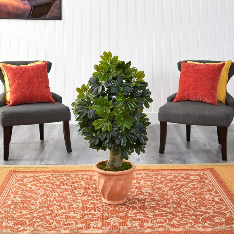Hivvago 39 Inches Schefflera Artificial Tree in Terra-Cotta Planter (Real Touch)