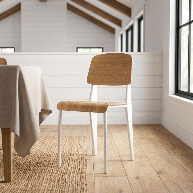 Wooden Dining Side Chair with Slatted Backrest for Dining Room, Natural White image number 4