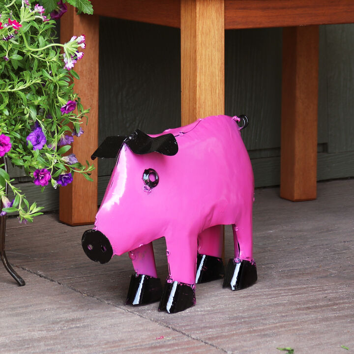 Sunnydaze Pink Princess Pig Indoor/Outdoor Metal Statue - 12 in - Set of 2