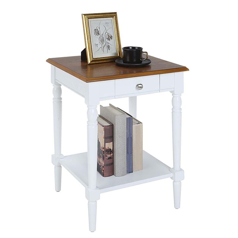 Convenience Concepts French Country 1 Drawer End Table with Shelf, Dark Walnut/White Finish