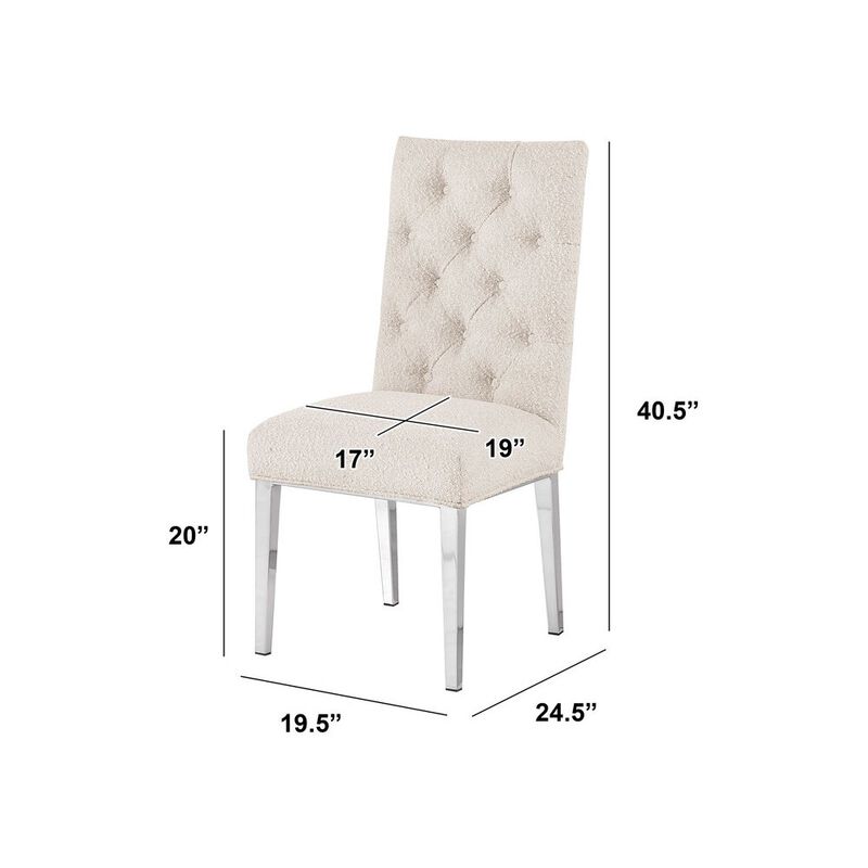 Best Quality Furniture Cream Boucle Fabric With Silver Chrome Base Dining Chairs (Set Of 2)