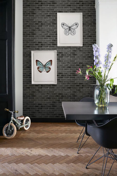 Burnham Black Brick Wall Wallpaper
