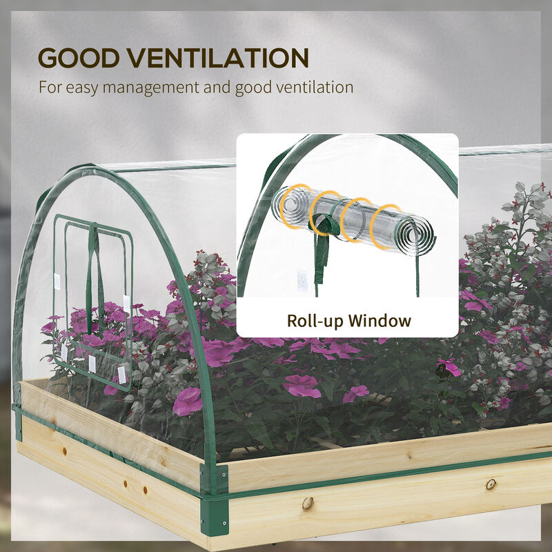 Hivvago Wooden Raised Planter Box with Greenhouse and Roll-Up Windows image number 4