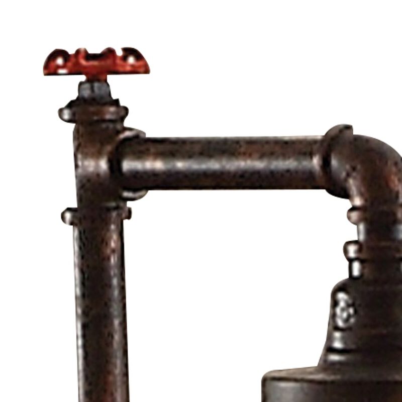 29 Inch Table Lamp, Dome Shade, Industrial Pipe Design, Rustic Bronze - Benzara