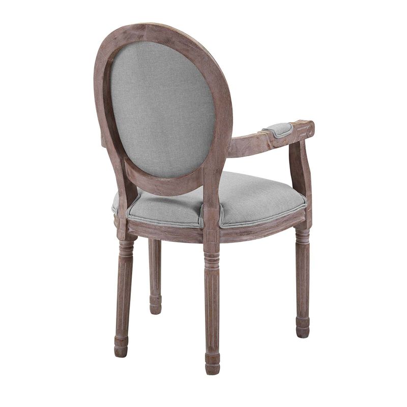 Modway Arise French Vintage Tufted Upholstered Fabric Dining Armchair in Light Gray