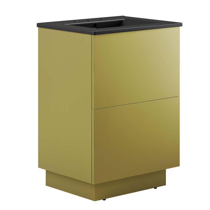 Modway Quantum Modern 24" Bathroom Vanity in Black Gold with Ceramic Sink Basin and Storage Drawer