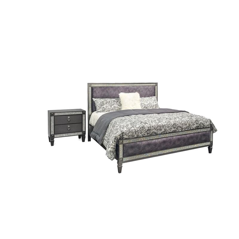Full Bedroom Set, Gray and Nickel, 2 Piece Set with Nightstand image number 0