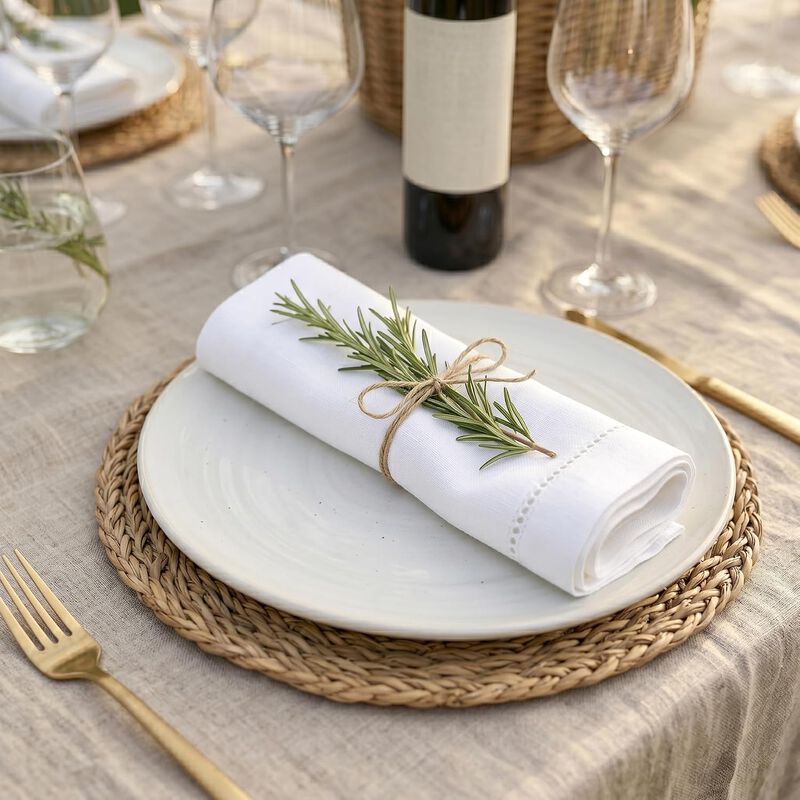 Birch Hemstitch Dinner Napkins Set of 4, 20x20 Inches image number 2