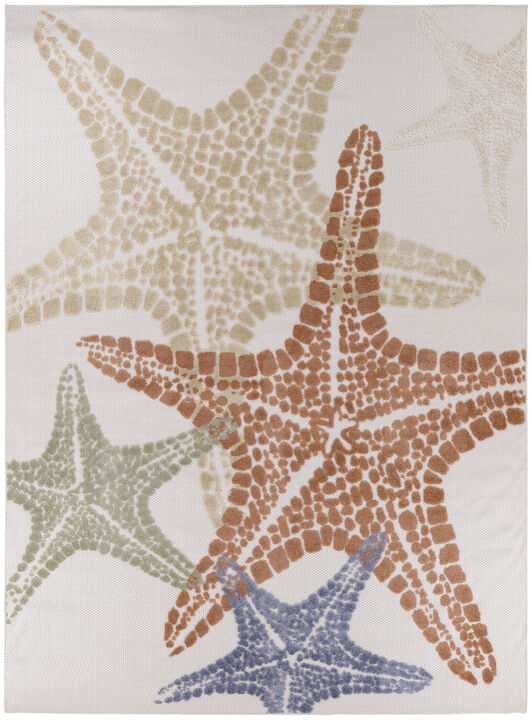 HomeRoots 8' X 11' Ivory Yellow Orange And Green Starfish Indoor Outdoor Area Rug