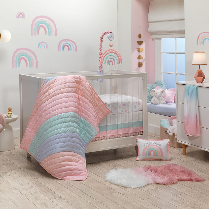 Lambs & Ivy Watercolor Pastel Rainbow/Pom Pom Musical Baby Nursery Crib Mobile