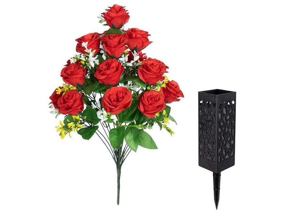 Black Artificial Flowers Outdoor Vase Filler 2 Cemetery Memorial