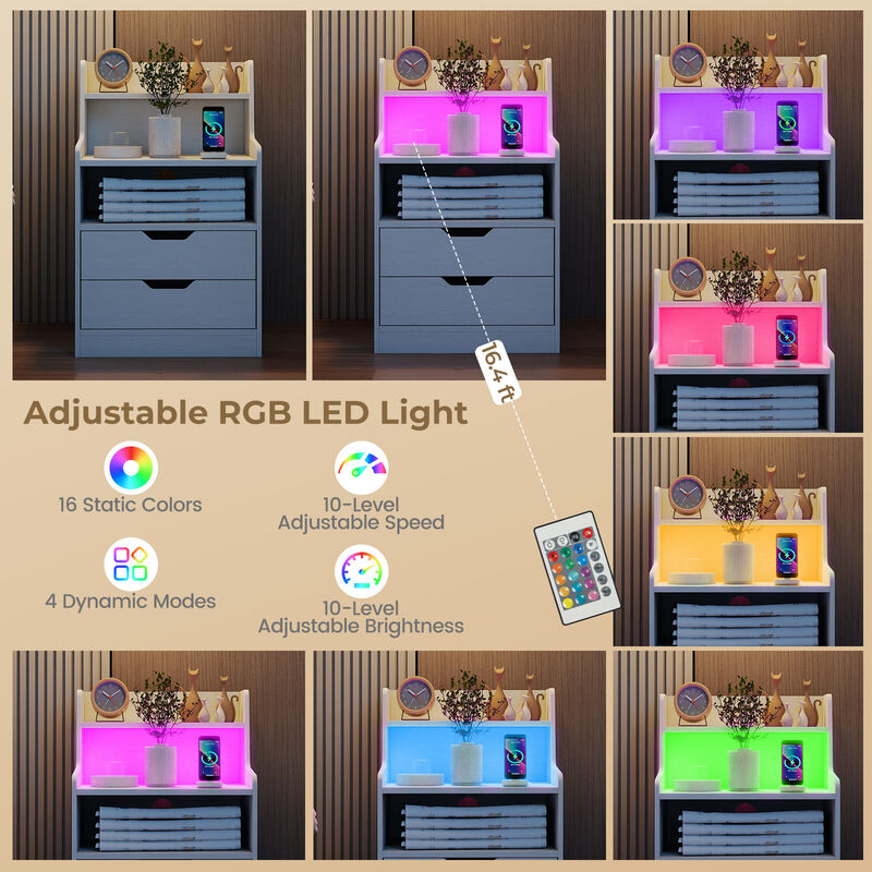 Nightstand End Table with LED Light and Charging Station for Bedroom and Living Room image number 5