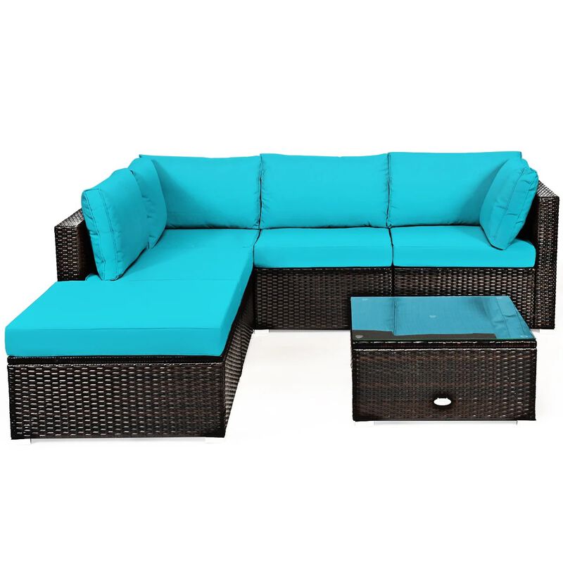 Mondawe 6 Pieces Outdoor Patio Rattan Sectional Sofa Set with Coffee Table