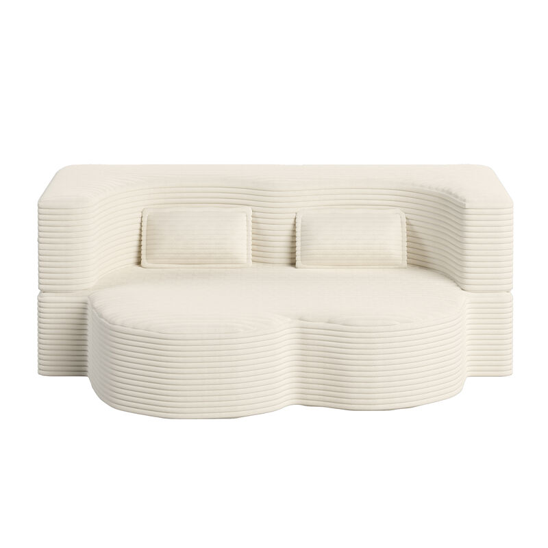 Modern Floor Sofa with 2 Pillows,Convertible Plush Corduroy Foam-Filled Sleeper Sofa image number 0