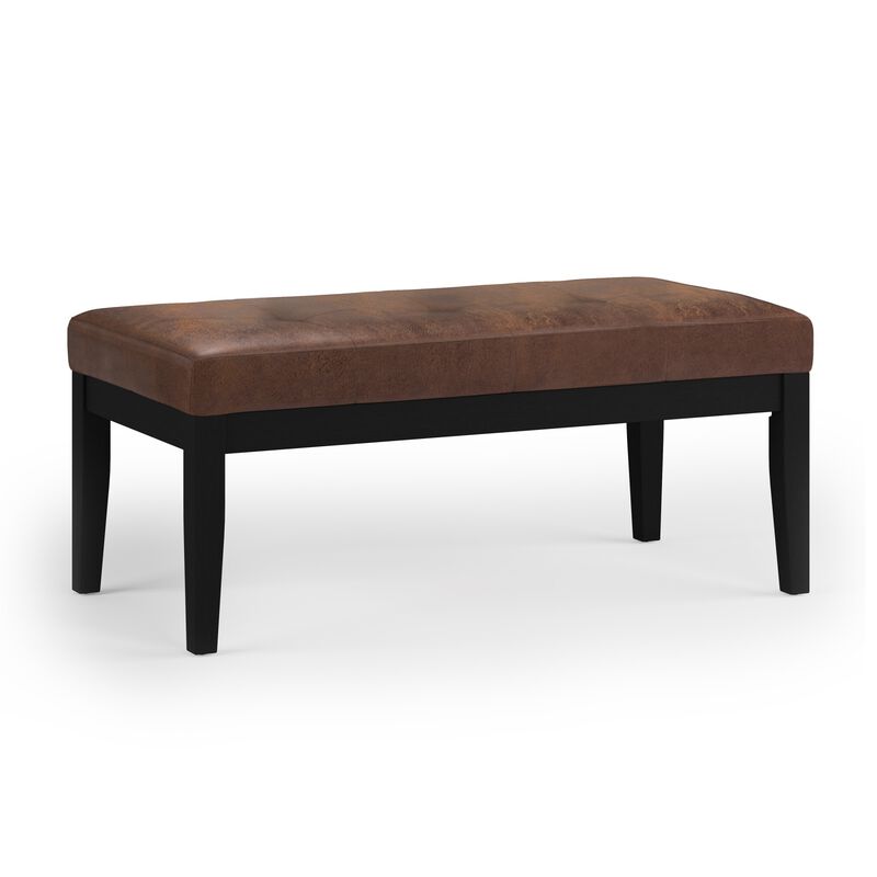 Lacey Tufted Ottoman Bench in Distressed Chestnut Brown Faux Leather