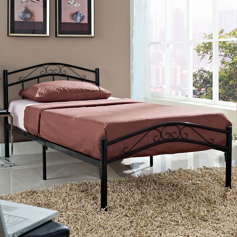 Hivvago Twin size Black Metal Platform Bed with Headboard and Footboard