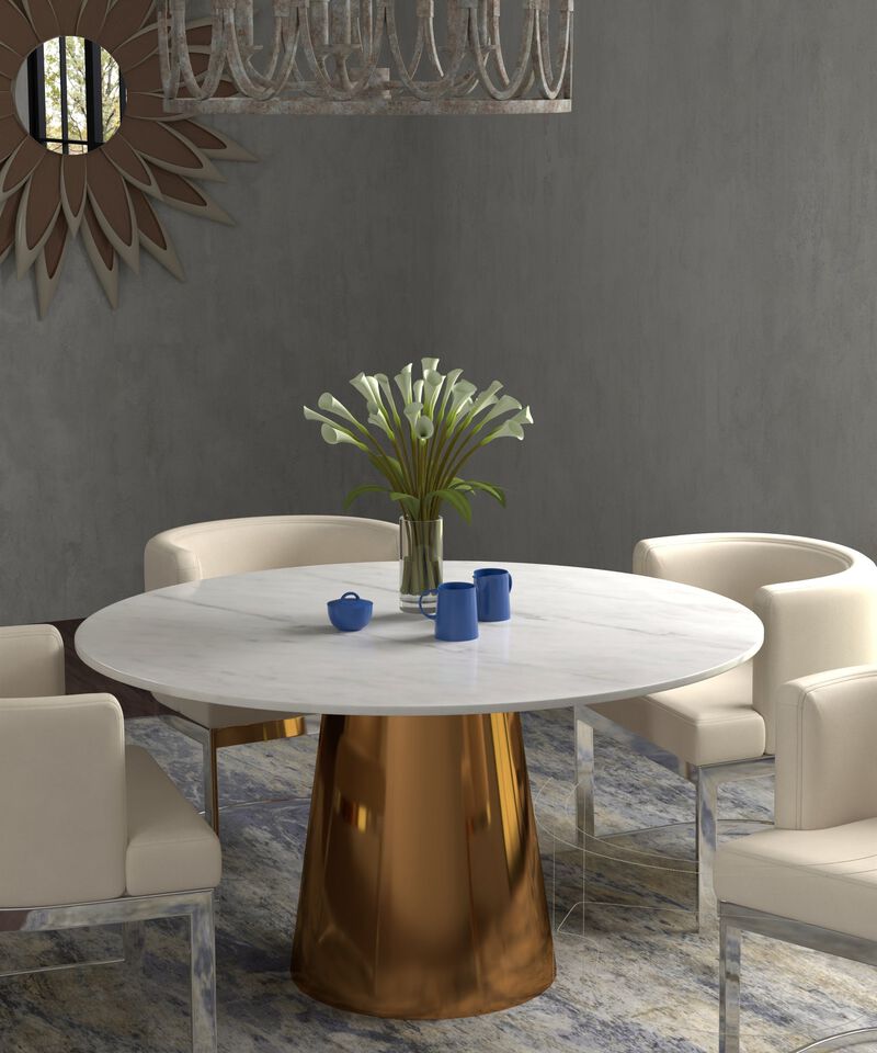 54'' White top Mable Dining Table with Brushed Gold Base
