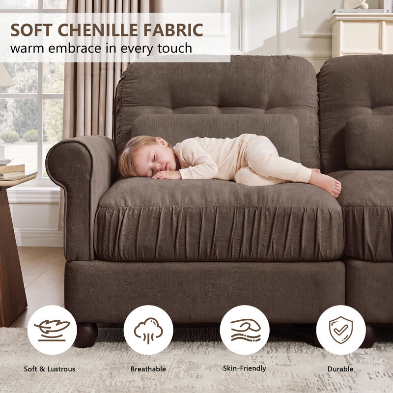 Juspep Mid Century Modern Chenille 3‑Seater Modular Sofa image number 3