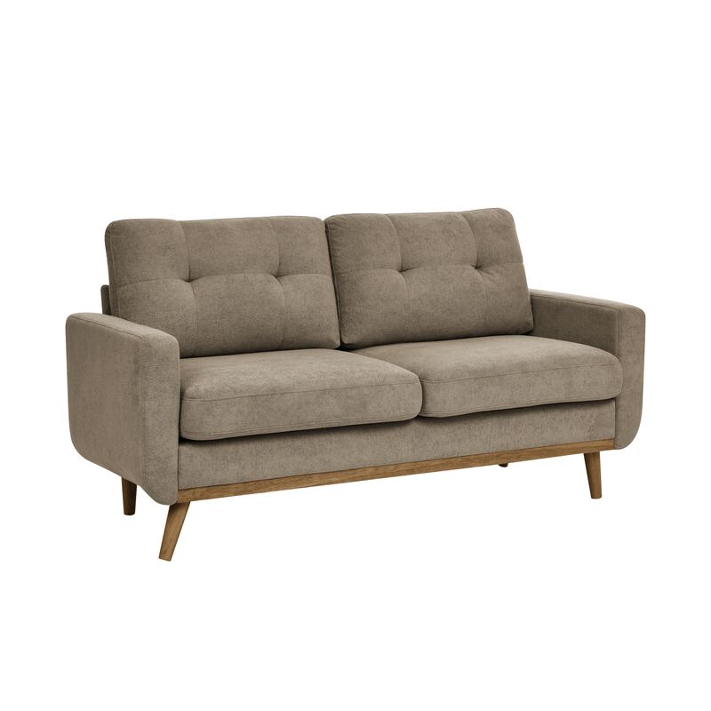 Mid-Century Modern Tufted Loveseat Sofa with Upholstery and Wooden Legs