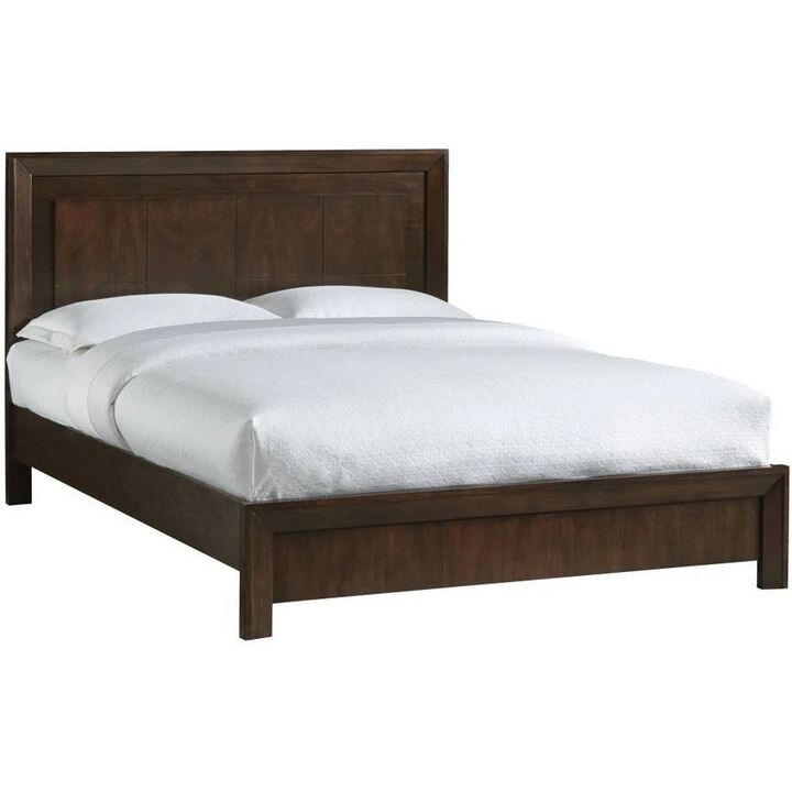 Blake California King Platform Bed, Panel Headboard, Dark Brown Mahogany - Benzara