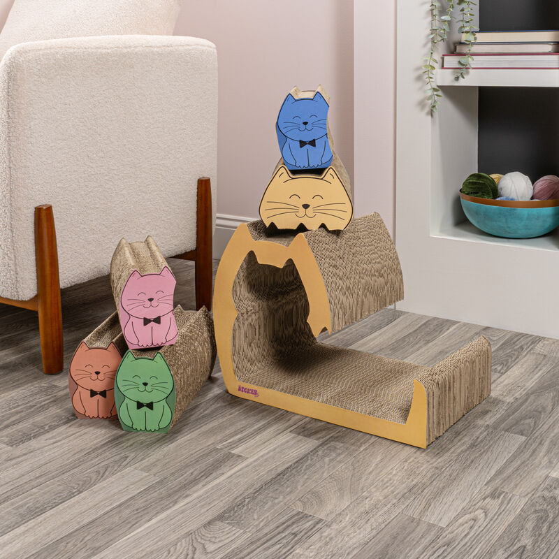 Kazoku Modern Cardboard 5-in-1 Family Cat Cave Scratcher with Catnip and Pull-Out Design