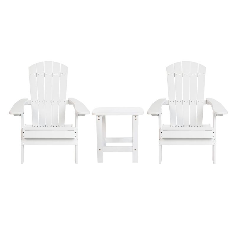 Flash Furniture 2 Pack Commercial All-Weather Poly Resin Folding Adirondack Chair with Side Table
