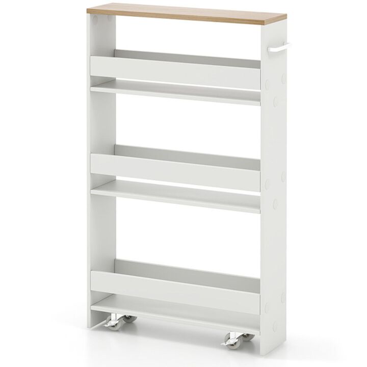 Hivvago Narrow Mobile Serving Cart with Open Shelves for Kitchen Bathroom Living Room