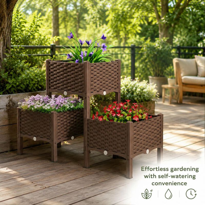 WOW PIONEER Modular Elevated Raised Garden Bed Planter Boxes with Self-Watering Drainage System for Patio, Balcony, Herb, Vegetable, and Flower Gardening image number 4
